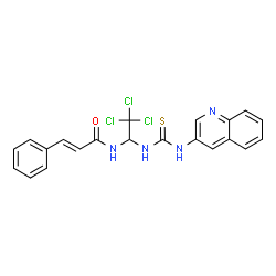ChemSpider 2D Image | (2E)-3-Phenyl-N-{2,2,2-trichloro-1-[(3-quinolinylcarbamothioyl)amino]ethyl}acrylamide | C21H17Cl3N4OS