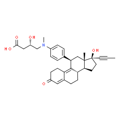 ChemSpider 2D Image | (3S)-3-hydroxy-4-[{4-[(11beta,17beta)-17-hydroxy-3-oxo-17-(prop-1-yn-1-yl)estra-4,9-dien-11-yl]phenyl}(methyl)amino]butanoic acid | C32H39NO5