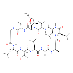 ChemSpider 2D Image | (3R,6R,12S,15S,18S,21S,24R,27R,30S,33S)-12-Ethyl-3-[(1S)-1-hydroxyethyl]-15-[(1R,2R,4E)-1-hydroxy-2-methyl-4-hexen-1-yl]-6,21,24,33-tetraisobutyl-18-isopropyl-1,3,7,10,16,19,22,25,27,30-decamethyl-1,4
,7,10,13,16,19,22,25,28,31-undecaazacyclotritriacontane-2,5,8,11,14,17,20,23,26,29,32-undecone | C62H111N11O13