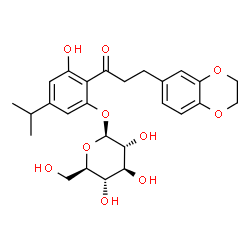ChemSpider 2D Image | 2-[3-(2,3-Dihydro-1,4-benzodioxin-6-yl)propanoyl]-3-hydroxy-5-isopropylphenyl beta-D-glucopyranoside | C26H32O10