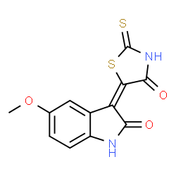 ChemSpider 2D Image | (3E)-5-Methoxy-3-(4-oxo-2-thioxo-1,3-thiazolidin-5-ylidene)-1,3-dihydro-2H-indol-2-one | C12H8N2O3S2
