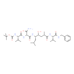 ChemSpider 2D Image | N-(tert-butoxycarbonyl)-L-valyl-3-amino-N-[(4S)-8-{[(2S)-1-(benzylamino)-3-methyl-1-oxobutan-2-yl]amino}-5-hydroxy-2,7-dimethyl-8-oxooctan-4-yl]-3-oxoalaninamide | C35H58N6O8