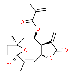 ChemSpider 2D Image | (1R,2Z,4R,8R,9R,11S)-1-Hydroxy-2,11-dimethyl-7-methylene-6-oxo-5,14-dioxatricyclo[9.2.1.0~4,8~]tetradec-2-en-9-yl methacrylate | C19H24O6