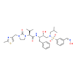 ChemSpider 2D Image | (2S)-N-{(2S,3R)-3-Hydroxy-4-[({3-[(Z)-(hydroxyimino)methyl]phenyl}sulfonyl)(isobutyl)amino]-1-phenyl-2-butanyl}-3-methyl-2-{3-[(2-methyl-1,3-thiazol-4-yl)methyl]-2-oxo-1-imidazolidinyl}butanamide | C34H46N6O6S2