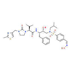 ChemSpider 2D Image | (2S)-N-{(2S,3R)-3-Hydroxy-4-[({4-[(Z)-(hydroxyimino)methyl]phenyl}sulfonyl)(isobutyl)amino]-1-phenyl-2-butanyl}-3-methyl-2-{3-[(2-methyl-1,3-thiazol-4-yl)methyl]-2-oxo-1-imidazolidinyl}butanamide | C34H46N6O6S2