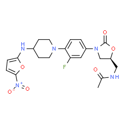 ChemSpider 2D Image | N-{[(5S)-3-(3-Fluoro-4-{4-[(5-nitro-2-furyl)amino]-1-piperidinyl}phenyl)-2-oxo-1,3-oxazolidin-5-yl]methyl}acetamide | C21H24FN5O6