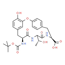 ChemSpider 2D Image | (9S,15S)-9-[(tert-butoxycarbonyl)amino]-4-hydroxy-12-[(1R)-1-hydroxyethyl]-10,13-dioxo-2-oxa-11,14-diazatricyclo[15.2.2.1~3,7~]docosa-1(19),3(22),4,6,17,20-hexaene-15-carboxylic acid | C27H33N3O9