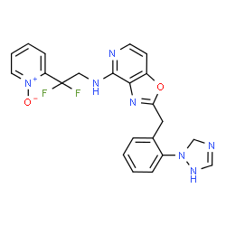 ChemSpider 2D Image | N-[2,2-Difluoro-2-(1-oxido-2-pyridinyl)ethyl]-2-[2-(2,5-dihydro-1H-1,2,4-triazol-1-yl)benzyl][1,3]oxazolo[4,5-c]pyridin-4-amine | C22H19F2N7O2