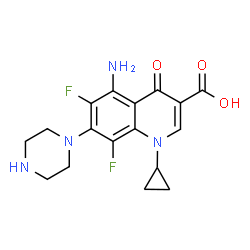 ChemSpider 2D Image | 5-Amino-1-cyclopropyl-6,8-difluoro-4-oxo-7-(1-piperazinyl)-1,4-dihydro-3-quinolinecarboxylic acid | C17H18F2N4O3