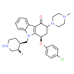 ChemSpider 2D Image | (1R)-1-(4-Chlorophenoxy)-9-{[(3R,4S)-3-fluoro-4-piperidinyl]methyl}-3-(4-methyl-1-piperazinyl)-1,2,3,9-tetrahydro-4H-carbazol-4-one | C29H34ClFN4O2