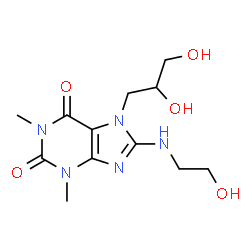 ChemSpider 2D Image | 7-(2,3-Dihydroxypropyl)-8-[(2-hydroxyethyl)amino]-1,3-dimethyl-3,7-dihydro-1H-purine-2,6-dione | C12H19N5O5