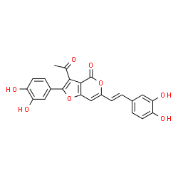 ChemSpider 2D Image | 3-Acetyl-2-(3,4-dihydroxyphenyl)-6-[(E)-2-(3,4-dihydroxyphenyl)vinyl]-4H-furo[3,2-c]pyran-4-one | C23H16O8