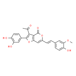ChemSpider 2D Image | 3-Acetyl-2-(3,4-dihydroxyphenyl)-6-[(E)-2-(4-hydroxy-3-methoxyphenyl)vinyl]-4H-furo[3,2-c]pyran-4-one | C24H18O8