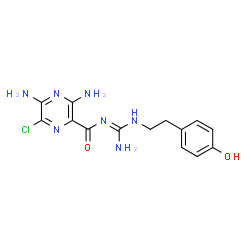ChemSpider 2D Image | 3,5-Diamino-6-chloro-N-{N-[2-(4-hydroxyphenyl)ethyl]carbamimidoyl}-2-pyrazinecarboxamide | C14H16ClN7O2