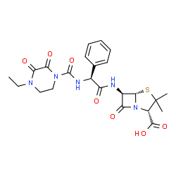 ChemSpider 2D Image | (2S,5S,6R)-6-{[(2S)-2-{[(4-Ethyl-2,3-dioxo-1-piperazinyl)carbonyl]amino}-2-phenylacetyl]amino}-3,3-dimethyl-7-oxo-4-thia-1-azabicyclo[3.2.0]heptane-2-carboxylic acid | C23H27N5O7S