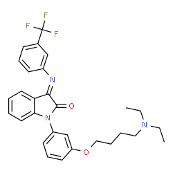 ChemSpider 2D Image | (3E)-1-{3-[4-(Diethylamino)butoxy]phenyl}-3-{[3-(trifluoromethyl)phenyl]imino}-1,3-dihydro-2H-indol-2-one | C29H30F3N3O2