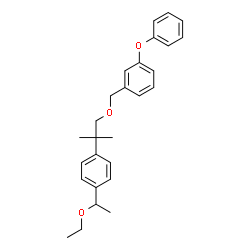 ChemSpider 2D Image | 1-({2-[4-(1-Ethoxyethyl)phenyl]-2-methylpropoxy}methyl)-3-phenoxybenzene | C27H32O3