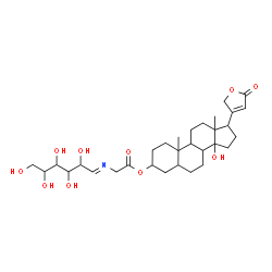 ChemSpider 2D Image | 14-Hydroxy-10,13-dimethyl-17-(5-oxo-2,5-dihydro-3-furanyl)hexadecahydro-1H-cyclopenta[a]phenanthren-3-yl [(E)-(2,3,4,5,6-pentahydroxyhexylidene)amino]acetate | C31H47NO10