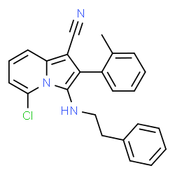 ChemSpider 2D Image | 5-Chloro-2-(2-methylphenyl)-3-[(2-phenylethyl)amino]-1-indolizinecarbonitrile | C24H20ClN3
