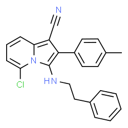 ChemSpider 2D Image | 5-Chloro-2-(4-methylphenyl)-3-[(2-phenylethyl)amino]-1-indolizinecarbonitrile | C24H20ClN3