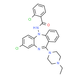 ChemSpider 2D Image | 2-Chloro-N-[8-chloro-11-(4-ethyl-1-piperazinyl)-5H-dibenzo[b,e][1,4]diazepin-5-yl]benzamide | C26H25Cl2N5O