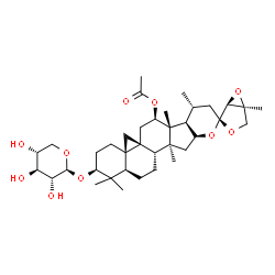 ChemSpider 2D Image | (1'S,2S,4aR,5'S,5aR,7R,7aR,7bR,8R,10R,11aS,12aS,12bS,14aR)-1,1,5',7a,8,12a-hexamethyl-2-(beta-D-xylopyranosyloxy)hexadecahydro-2H-spiro[cyclopropa[1',8a']naphtho[2',1':4,5]indeno[2,1-b]pyran-10,2'-[3,6]dioxabicyclo[3.1.0]hexan]-7-yl acetate | C37H56O10