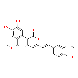 ChemSpider 2D Image | 8,9-Dihydroxy-3-[(E)-2-(4-hydroxy-3-methoxyphenyl)vinyl]-6-methoxy-1H,6H-pyrano[4,3-c]isochromen-1-one | C22H18O8