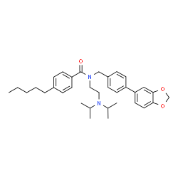 ChemSpider 2D Image | N-[4-(1,3-Benzodioxol-5-yl)benzyl]-N-[2-(diisopropylamino)ethyl]-4-pentylbenzamide | C34H44N2O3