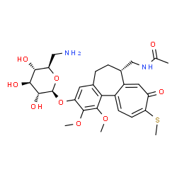 ChemSpider 2D Image | N-{[(7S)-3-[(6-Amino-6-deoxy-beta-D-glucopyranosyl)oxy]-1,2-dimethoxy-10-(methylsulfanyl)-9-oxo-5,6,7,9-tetrahydrobenzo[a]heptalen-7-yl]methyl}acetamide | C28H36N2O9S