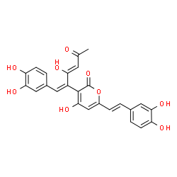 ChemSpider 2D Image | 3-[(1Z,3Z)-1-(3,4-Dihydroxyphenyl)-3-hydroxy-5-oxo-1,3-hexadien-2-yl]-6-[(E)-2-(3,4-dihydroxyphenyl)vinyl]-4-hydroxy-2H-pyran-2-one | C25H20O9