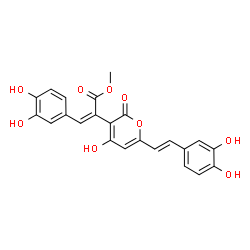 ChemSpider 2D Image | Methyl (2Z)-3-(3,4-dihydroxyphenyl)-2-{6-[(E)-2-(3,4-dihydroxyphenyl)vinyl]-4-hydroxy-2-oxo-2H-pyran-3-yl}acrylate | C23H18O9