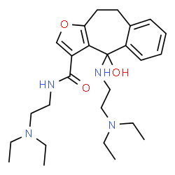 ChemSpider 2D Image | N-[2-(Diethylamino)ethyl]-4-{[2-(diethylamino)ethyl]amino}-4-hydroxy-9,10-dihydro-4H-benzo[4,5]cyclohepta[1,2-b]furan-3-carboxamide | C26H40N4O3