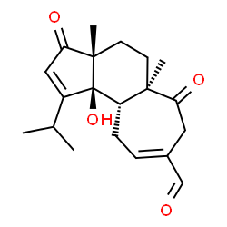 ChemSpider 2D Image | (3aR,5aR,10aS,10bS)-10b-Hydroxy-1-isopropyl-3a,5a-dimethyl-3,6-dioxo-3,3a,4,5,5a,6,7,10,10a,10b-decahydrocyclohepta[e]indene-8-carbaldehyde | C20H26O4