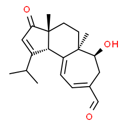 ChemSpider 2D Image | (3aR,5aR,6S,10bS)-6-Hydroxy-1-isopropyl-3a,5a-dimethyl-3-oxo-3,3a,4,5,5a,6,7,10b-octahydrocyclohepta[e]indene-8-carbaldehyde | C20H26O3