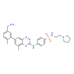 ChemSpider 2D Image | 4-({7-[5-(Aminomethyl)-2-methylphenyl]-5-methyl-1,2,4-benzotriazin-3-yl}amino)-N-[2-(1-pyrrolidinyl)ethyl]benzenesulfonamide | C28H33N7O2S