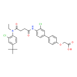ChemSpider 2D Image | {[4'-({4-[(4-tert-butyl-2-chlorophenyl)(ethyl)amino]-4-oxobutanoyl}amino)-3'-chlorobiphenyl-4-yl]oxy}acetic acid | C30H32Cl2N2O5