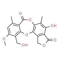 ChemSpider 2D Image | 4-Hydroxy-11-(hydroxymethyl)-10-methoxy-5,8-dimethyl-7H-2,6,12-trioxabenzo[5,6]cyclohepta[1,2-e]indene-3,7(1H)-dione | C19H16O8