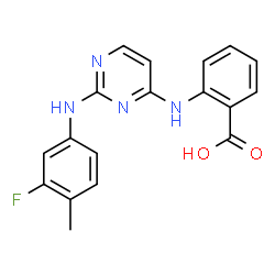 ChemSpider 2D Image | 2-({2-[(3-Fluoro-4-methylphenyl)amino]-4-pyrimidinyl}amino)benzoic acid | C18H15FN4O2