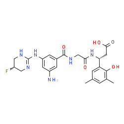 ChemSpider 2D Image | (3R)-3-[(N-{3-Amino-5-[(5-fluoro-1,4,5,6-tetrahydro-2-pyrimidinyl)amino]benzoyl}glycyl)amino]-3-(2-hydroxy-3,5-dimethylphenyl)propanoic acid | C24H29FN6O5
