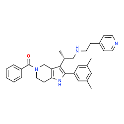 ChemSpider 2D Image | {2-(3,5-Dimethylphenyl)-3-[(2S)-1-{[2-(4-pyridinyl)ethyl]amino}-2-propanyl]-1,4,6,7-tetrahydro-5H-pyrrolo[3,2-c]pyridin-5-yl}(phenyl)methanone | C32H36N4O