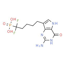 ChemSpider 2D Image | [5-(2-Amino-4-oxo-4,5-dihydro-1H-pyrrolo[3,2-d]pyrimidin-7-yl)-1,1-difluoropentyl]phosphonic acid | C11H15F2N4O4P