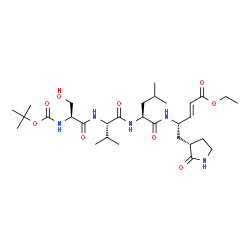 ChemSpider 2D Image | N-(tert-butoxycarbonyl)-L-seryl-L-valyl-N-{(2S,3E)-5-ethoxy-5-oxo-1-[(3S)-2-oxopyrrolidin-3-yl]pent-3-en-2-yl}-L-leucinamide | C30H51N5O9
