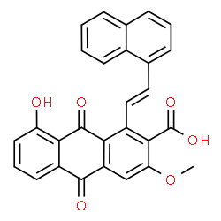 ChemSpider 2D Image | 8-Hydroxy-3-methoxy-1-[(E)-2-(1-naphthyl)vinyl]-9,10-dioxo-9,10-dihydro-2-anthracenecarboxylic acid | C28H18O6