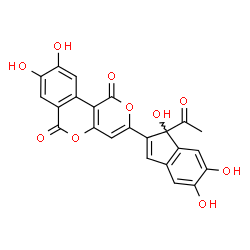ChemSpider 2D Image | 3-(1-Acetyl-1,5,6-trihydroxy-1H-inden-2-yl)-8,9-dihydroxy-1H,6H-pyrano[4,3-c]isochromene-1,6-dione | C23H14O10