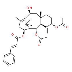 ChemSpider 2D Image | (2alpha,5alpha,10beta,14beta)-2,5-Diacetoxy-10-hydroxytaxa-4(20),11-dien-14-yl (2E)-3-phenylacrylate | C33H42O7