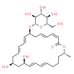ChemSpider 2D Image | (3Z,5E,8S,9E,11E,14S,16R,17E,19E,24R)-14,16-Dihydroxy-24-methyl-2-oxooxacyclotetracosa-3,5,9,11,17,19-hexaen-8-yl beta-L-glucopyranoside | C30H44O10