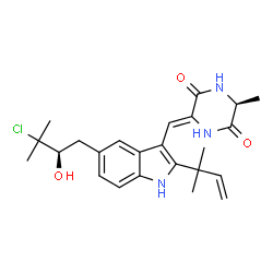 ChemSpider 2D Image | (3Z,6S)-3-({5-[(2R)-3-Chloro-2-hydroxy-3-methylbutyl]-2-(2-methyl-3-buten-2-yl)-1H-indol-3-yl}methylene)-6-methyl-2,5-piperazinedione | C24H30ClN3O3
