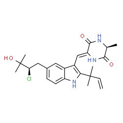 ChemSpider 2D Image | (3Z,6S)-3-({5-[(2R)-2-Chloro-3-hydroxy-3-methylbutyl]-2-(2-methyl-3-buten-2-yl)-1H-indol-3-yl}methylene)-6-methyl-2,5-piperazinedione | C24H30ClN3O3