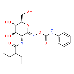 ChemSpider 2D Image | N-[(2Z,3R,4R,5S,6R)-4,5-Dihydroxy-6-(hydroxymethyl)-2-{[(phenylcarbamoyl)oxy]imino}tetrahydro-2H-pyran-3-yl]-2-ethylbutanamide | C19H27N3O7