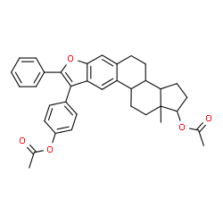ChemSpider 2D Image | 4-(1-Acetoxy-12a-methyl-8-phenyl-2,3,3a,3b,4,5,10b,11,12,12a-decahydro-1H-cyclopenta[7,8]phenanthro[2,3-b]furan-9-yl)phenyl acetate | C36H36O5